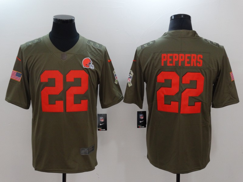 Men Cleveland Browns #22 Peppers Nike Olive Salute To Service Limited NFL Jerseys